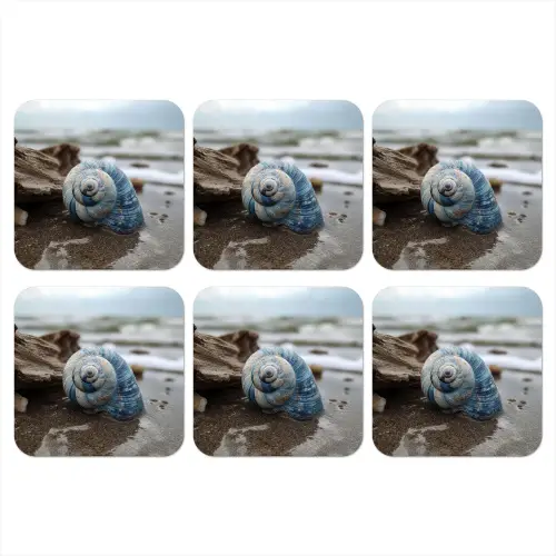 Schelp - Strand - Blauw - Zee onderzetter kurk middel -3d