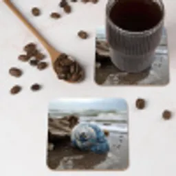 Schelp - Strand - Blauw - Zee onderzetter kurk middel -sfeer2