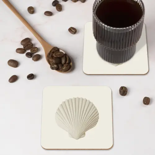 Schelp - Minimalistisch - Wit onderzetter kurk middel -sfeer2