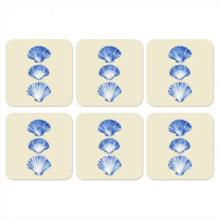 Schelpen - Blauw - Beige onderzetter kurk middel -3d