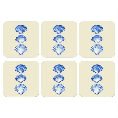 Schelpen - Blauw - Beige onderzetter kurk middel -3d