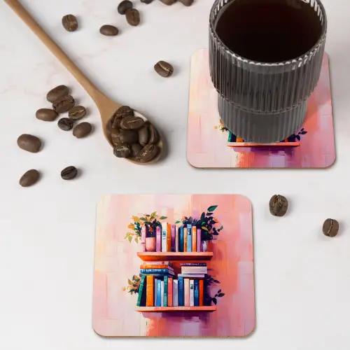Planken - Boeken - Bladeren onderzetter kurk middel -sfeer2