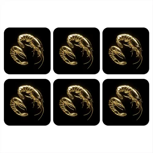 Garnalen - Zwart - Goud - Dieren onderzetter kurk middel -3d