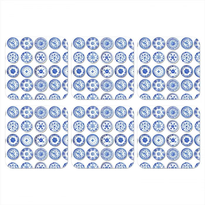 Borden - Bloemen - Patroon - Blauw onderzetter kurk middel 366 -3d