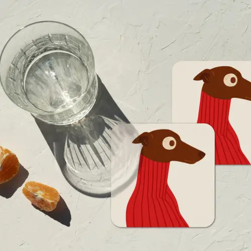 Silhouet - Hond - Trui - Rood onderzetter kurk middel -sfeer4