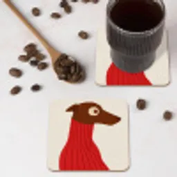 Silhouet - Hond - Trui - Rood onderzetter kurk middel -sfeer2