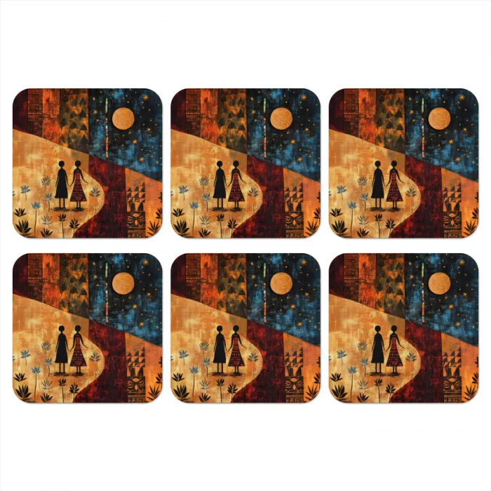 Silhouetten - Abstract - Zon - Maan onderzetter kurk middel -3d