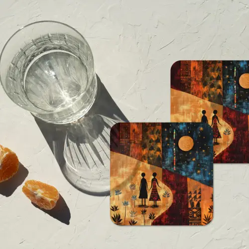 Silhouetten - Abstract - Zon - Maan onderzetter kurk middel -sfeer4