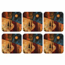 Silhouetten - Abstract - Zon - Maan onderzetter kurk middel -3d