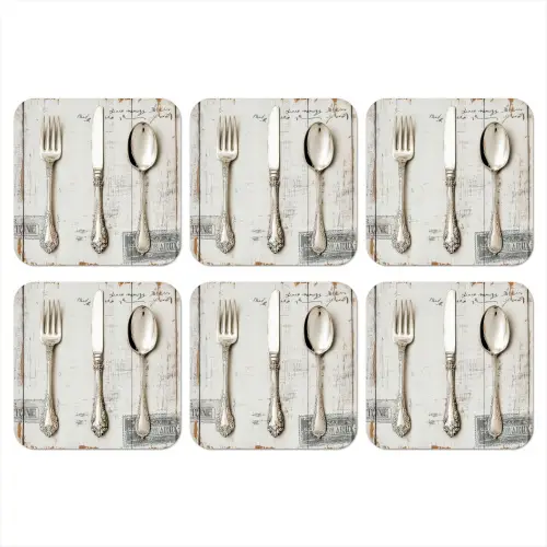 Zilver - Bestek - Hout onderzetter kurk middel -3d