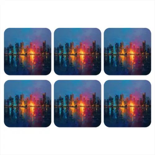 Skyline - Penseelstreken - Donkerblauw - Lichtgevend onderzetter kurk middel -3d
