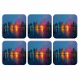 Skyline - Penseelstreken - Donkerblauw - Lichtgevend onderzetter kurk middel -3d