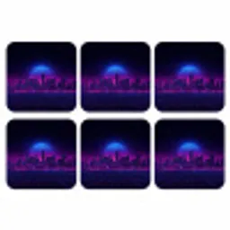 Skyline - Zon - Neon - Rasterpatroon onderzetter kurk middel -3d