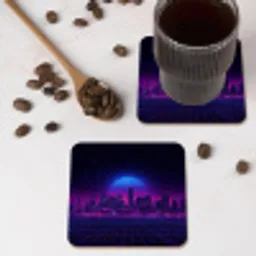 Skyline - Zon - Neon - Rasterpatroon onderzetter kurk middel -sfeer2