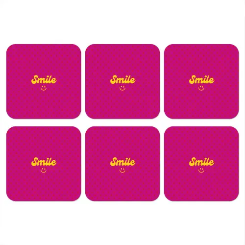 Smile - Stippen - Geel - Smiley - Roze onderzetter kurk middel -3d