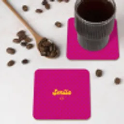 Smile - Stippen - Geel - Smiley - Roze onderzetter kurk middel -sfeer2