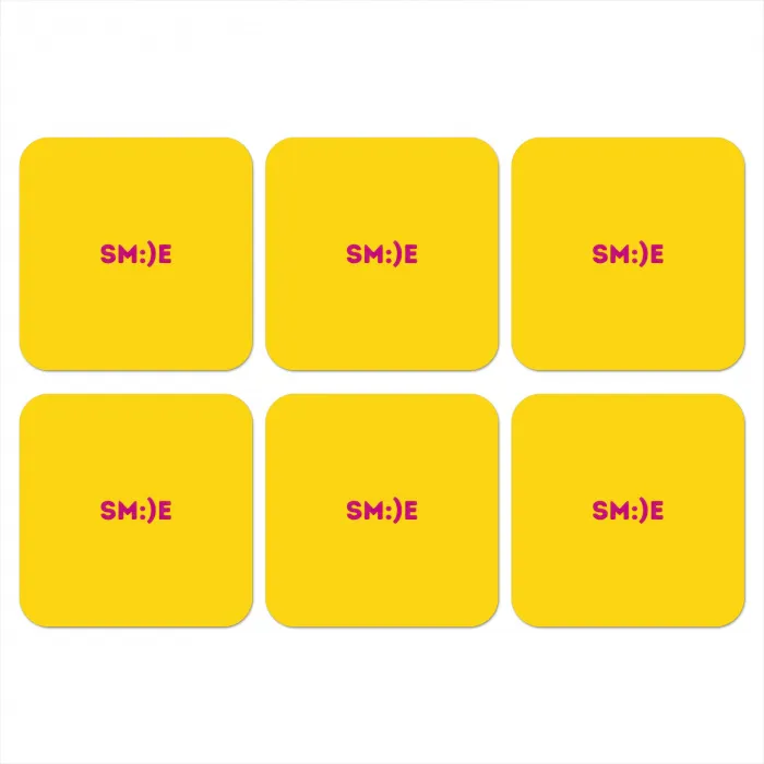 Smile - Roze - Geel onderzetter kurk middel -3d