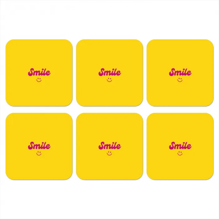 Smile - Geel - Roze onderzetter kurk middel -3d