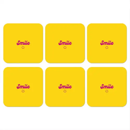 Smile - Geel - Roze onderzetter kurk middel -3d