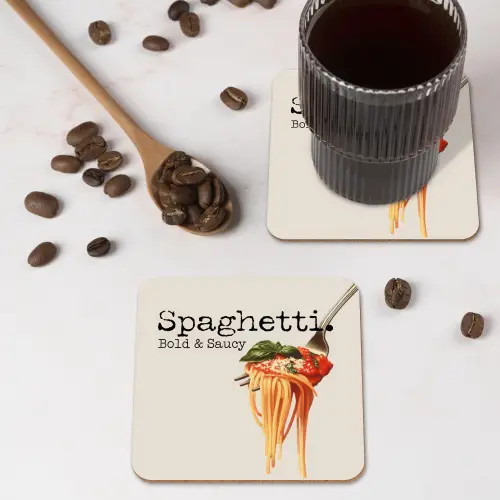 Spaghetti - tomatensaus - Parmezaanse kaas onderzetter kurk middel -sfeer2