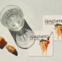 Spaghetti - tomatensaus - Parmezaanse kaas onderzetter kurk middel -sfeer4