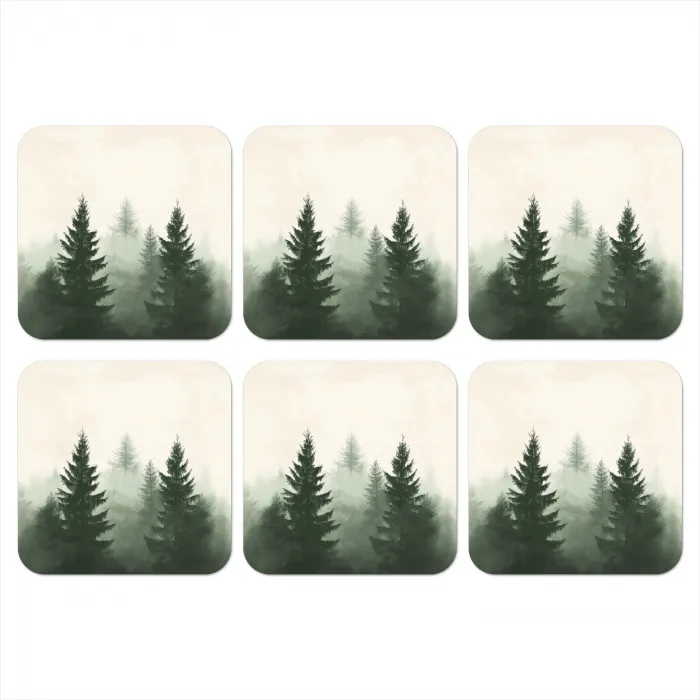 Sparren - Bomen - Groen - Beige onderzetter kurk middel -3d