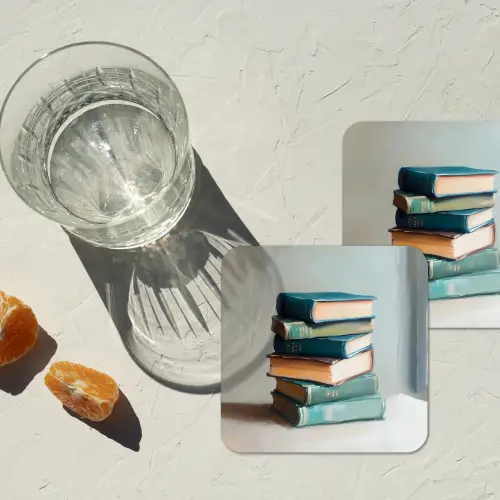 Stapel - Boeken - Groen - Daglicht onderzetter kurk middel -sfeer4