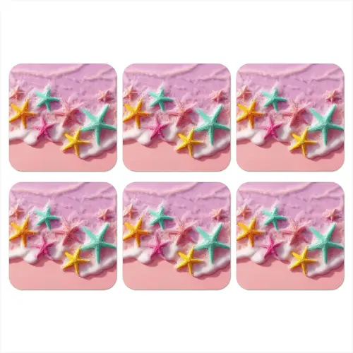 Zeesterren - Strand - Golven onderzetter kurk middel -3d