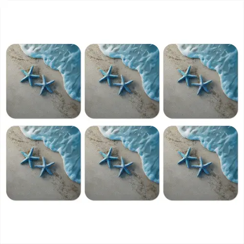 Zeesterren - Zand - Zee - Blauw onderzetter kurk middel -3d