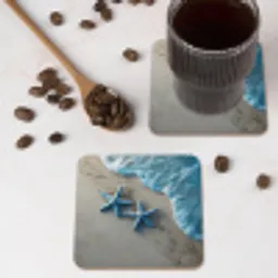 Zeesterren - Zand - Zee - Blauw onderzetter kurk middel -sfeer2