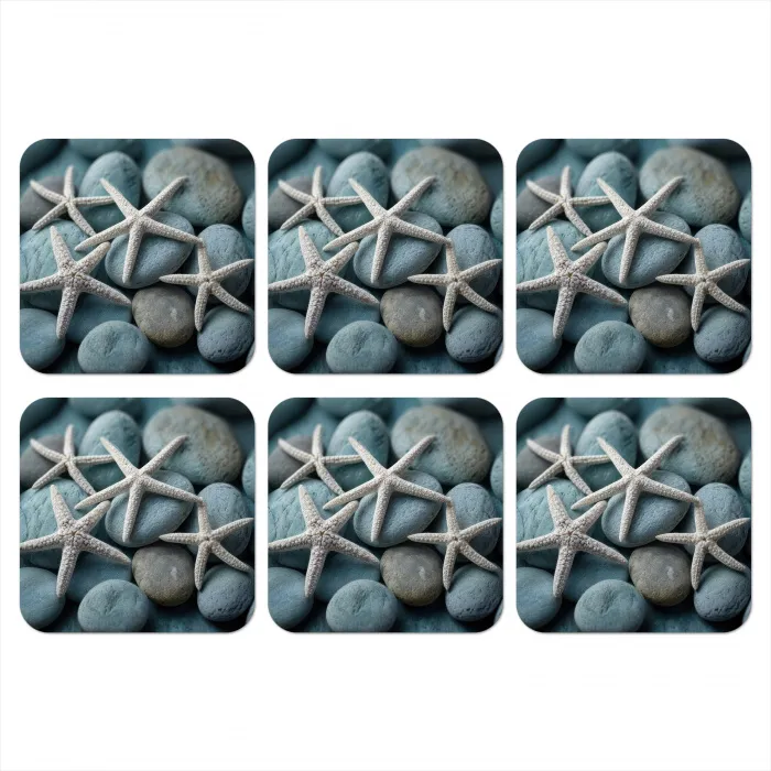 Zeesterren - Stenen - Wit onderzetter kurk middel -3d
