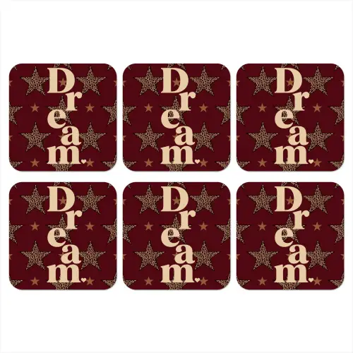 Sterren - Luipaardprint - Dream - Bordeaux onderzetter kurk middel -3d