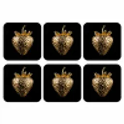 Aardbei - Goud - Zwart - Chrome onderzetter kurk middel -3d