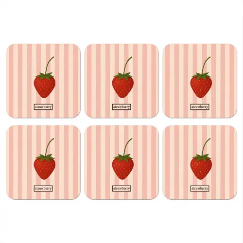 Aardbei - Strepen - Minimalistisch - Rood onderzetter kurk middel -3d