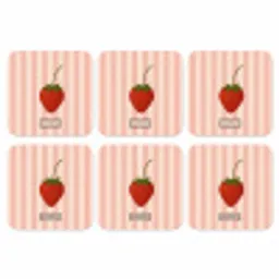 Aardbei - Strepen - Minimalistisch - Rood onderzetter kurk middel -3d