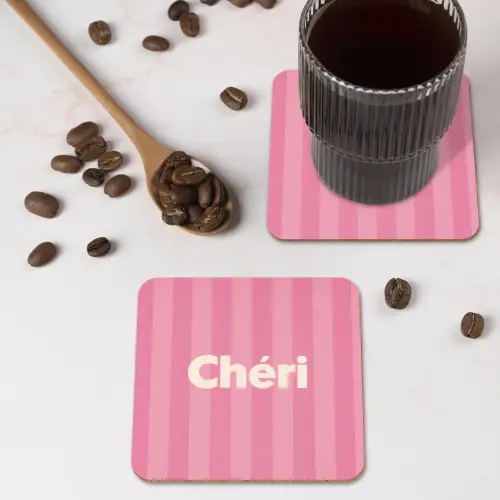 Gestreept - Roze - Chéri onderzetter kurk middel -sfeer2