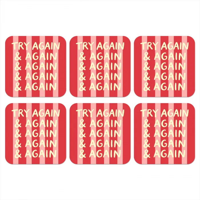 Strepen - Rood - Try again onderzetter kurk middel -3d