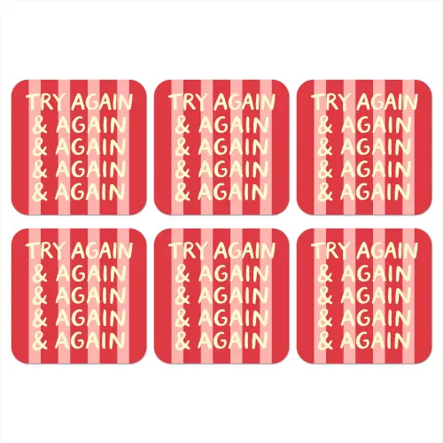 Strepen - Rood - Try again onderzetter kurk middel -3d