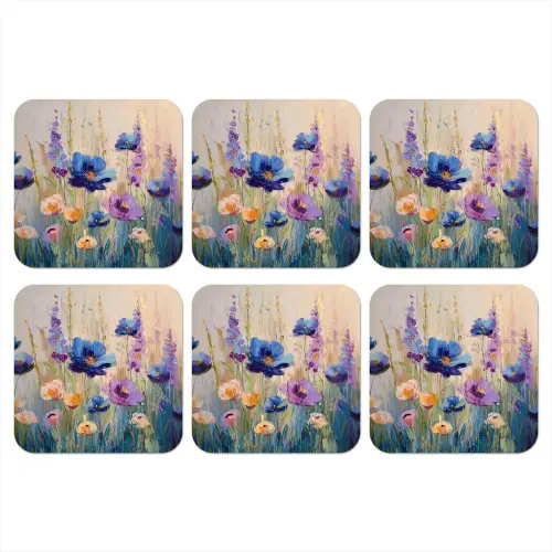 Zomers - Wilde bloemen - Penseelstreken onderzetter kurk middel -3d