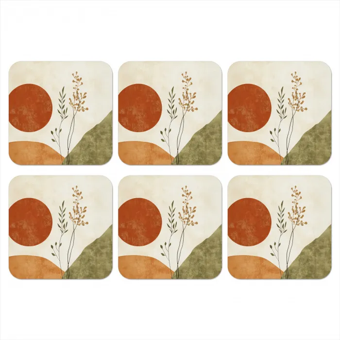 Zon - Abstract - Takken - Oranje onderzetter kurk middel -3d