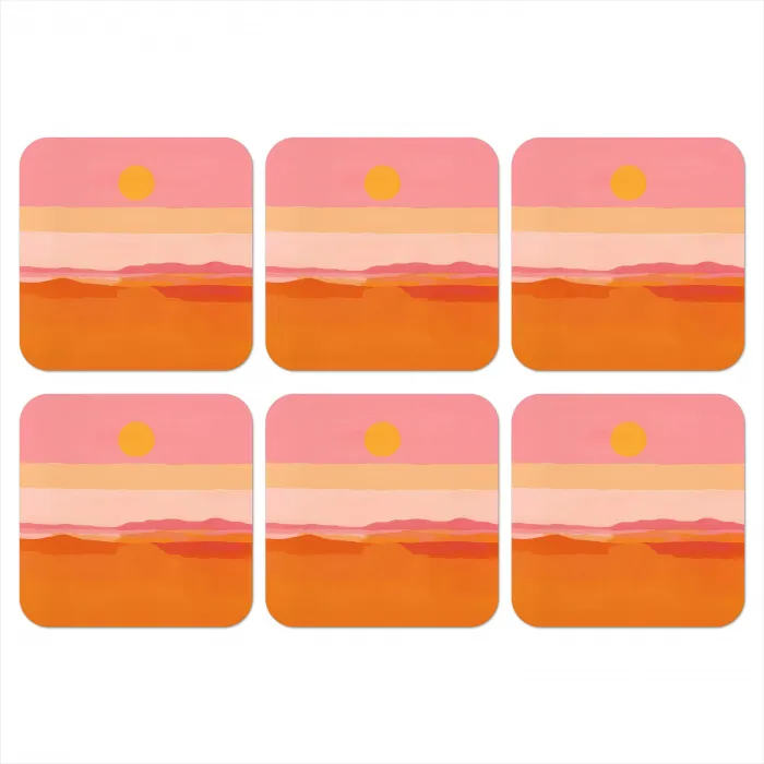 Zon - Abstract - Landschap - Oranje onderzetter kurk middel -3d