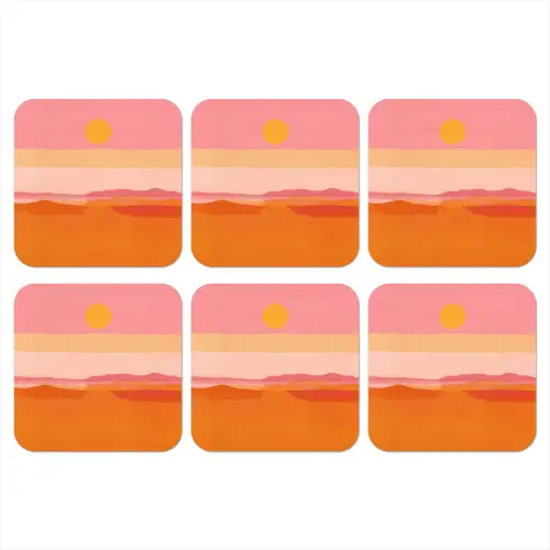 Zon - Abstract - Landschap - Oranje onderzetter kurk middel -3d