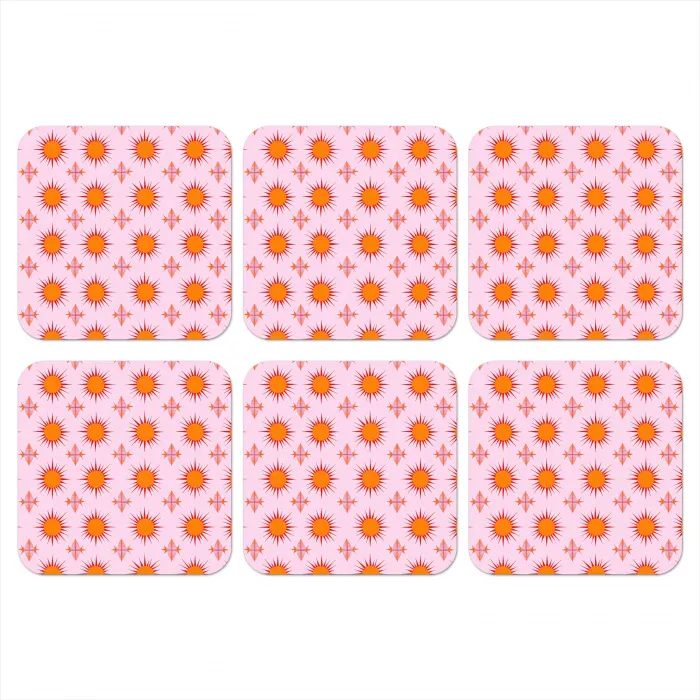 Zon - Patroon - Roze onderzetter kurk middel 366 -3d