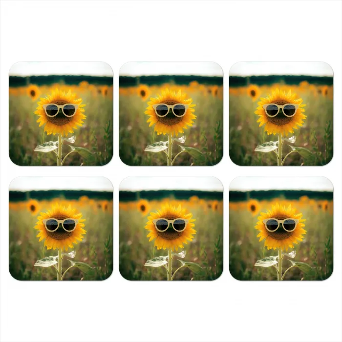 Zonnebloem - Veld - Zonnebril onderzetter kurk middel -3d