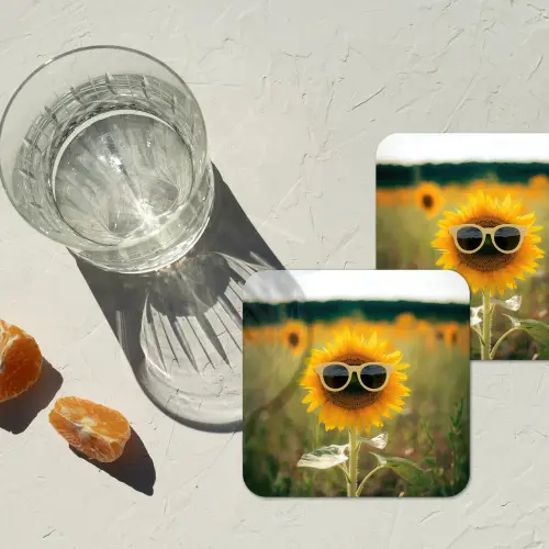 Zonnebloem - Veld - Zonnebril onderzetter kurk middel -sfeer4