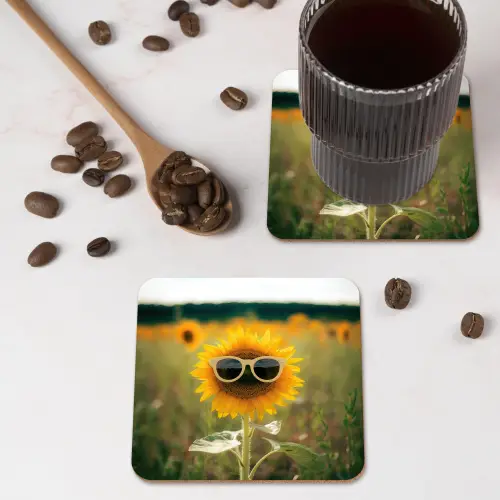 Zonnebloem - Veld - Zonnebril onderzetter kurk middel -sfeer2
