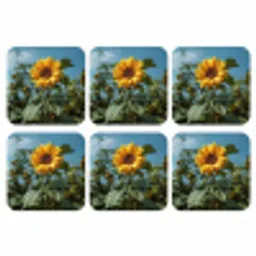 Zonnebloemen - Helderblauwer lucht - Gras onderzetter kurk middel -3d