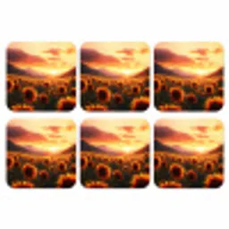 Zonnebloemen - Zonsondergang - Landschap onderzetter kurk middel -3d