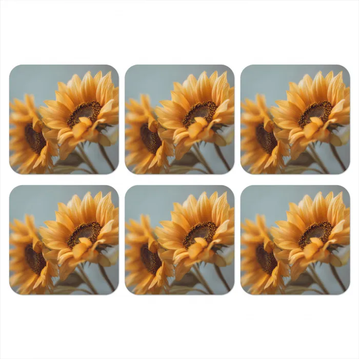 Zonnebloemen - Geel - Wazig onderzetter kurk middel -3d
