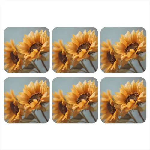 Zonnebloemen - Geel - Wazig onderzetter kurk middel -3d